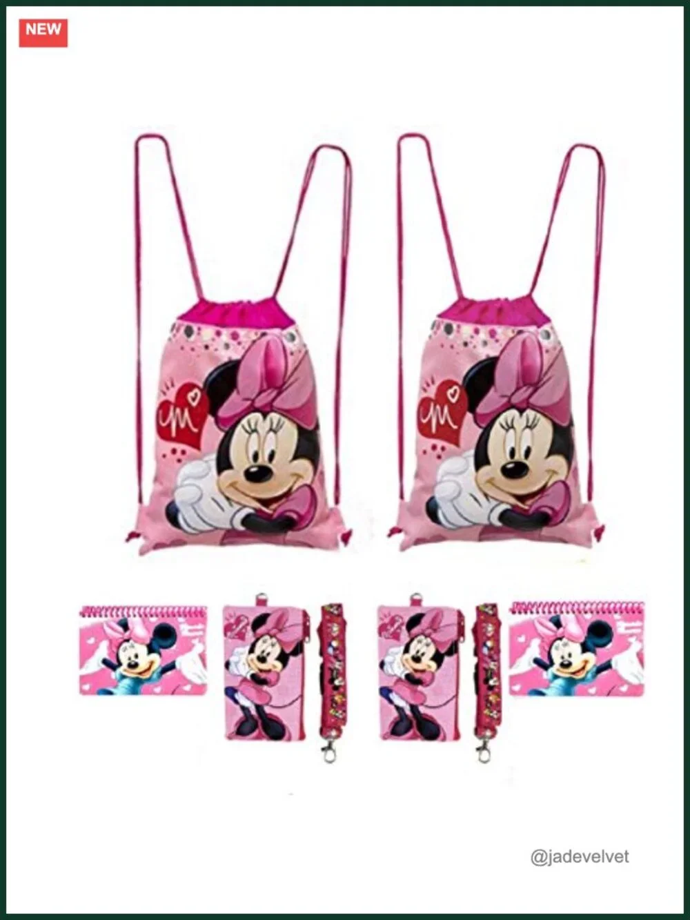 Disney Mickey Minnie Drawstring Backpacks with Lanyard Coin Purse Autograph
